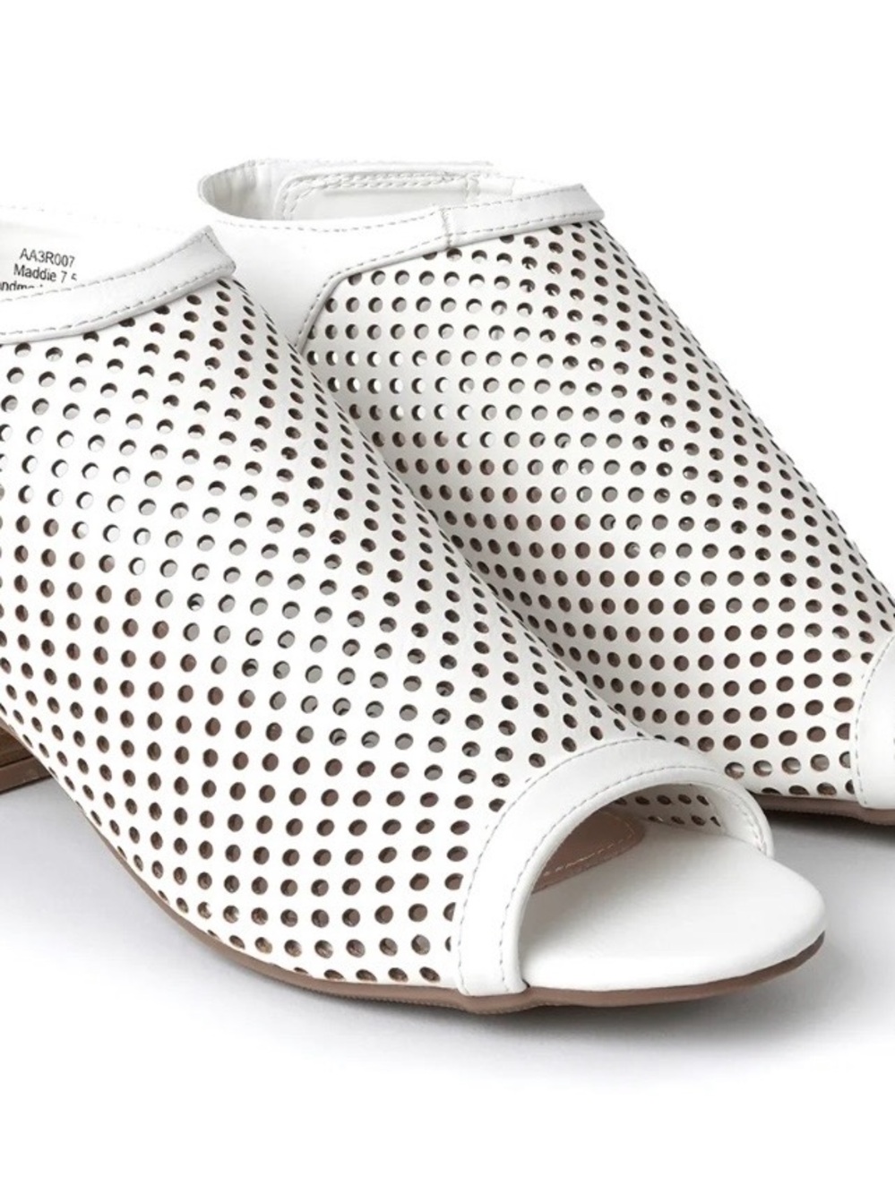 J.Adams Maddie Perforated White PeepToe Slingback Sandals with Low Block Heel